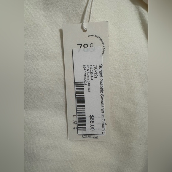 78 & Sunny Cozy & Casual Graphic Sweatshirt Size L Cream made in the USA NWT - Picture 7 of 8